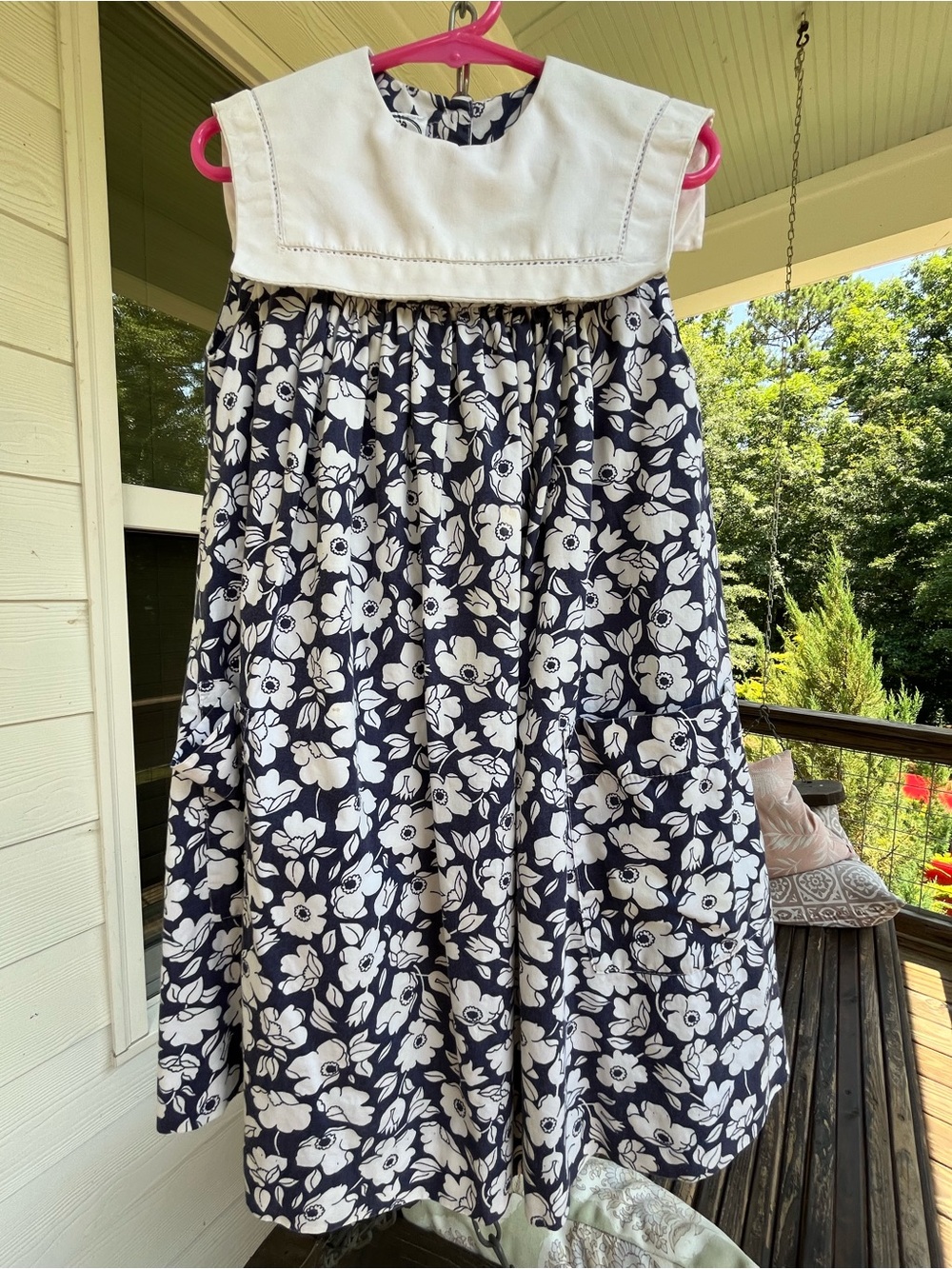 Laura Ashley Navy and White Floral Maxi Skirt with White Yoke